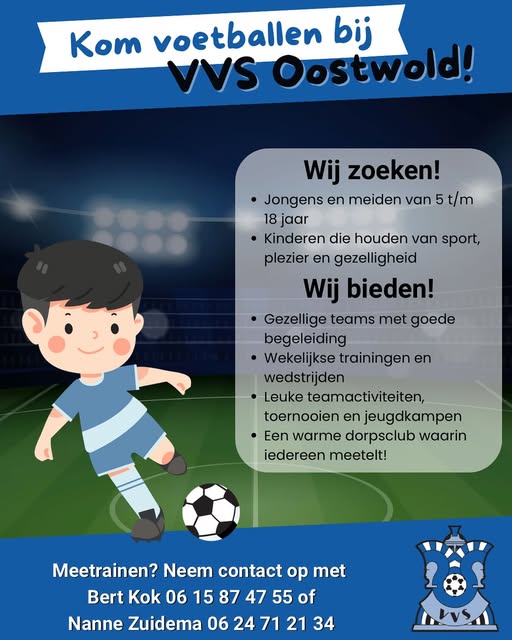 Kom voetballen bij VVS Oostwold