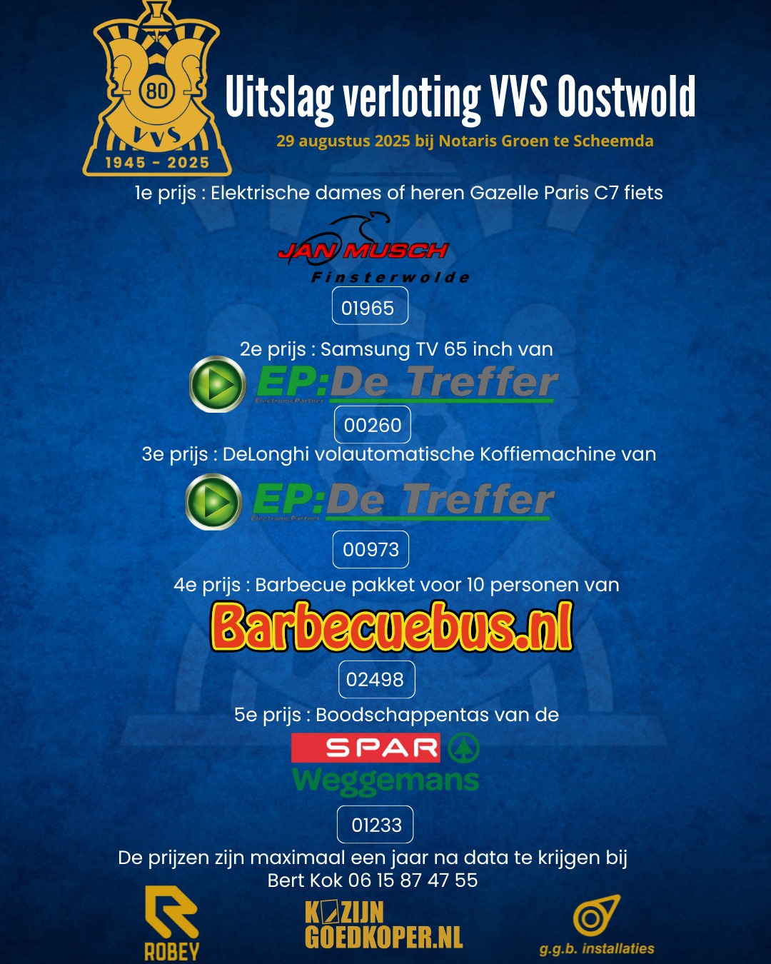 Uitslag jubileumverloting VVS Oostwold